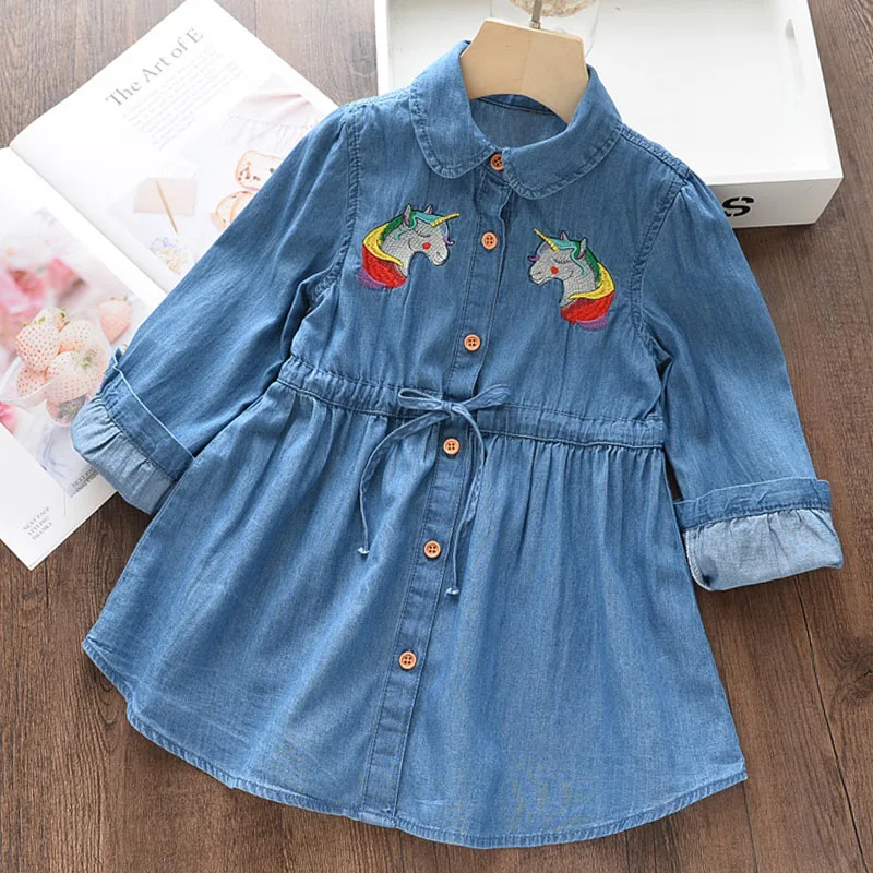 Комплекты одежды для девочек коллекция года, Осеннее стильное детское джинсовое белое Сетчатое платье с длинными рукавами и бантом детские костюмы, детское платье с бантом