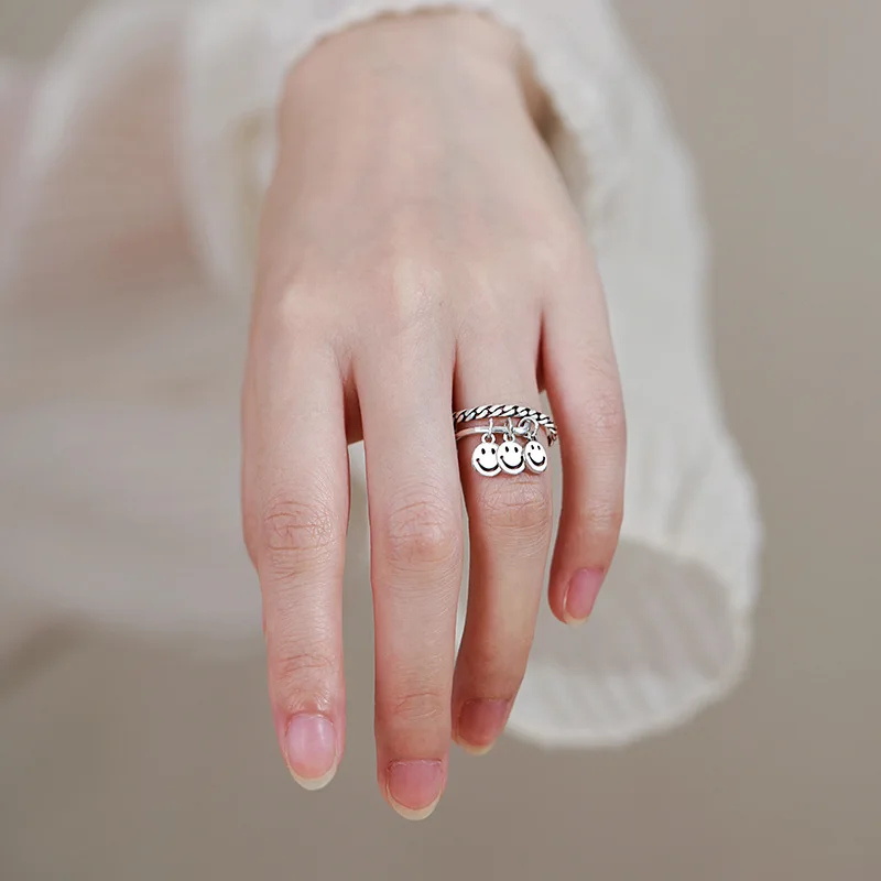 Женское кольцо с кисточками XIYANIKE креативное со смайликом из стерлингового