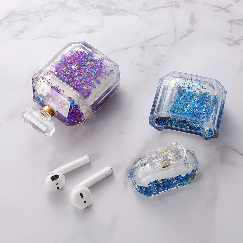 Для Apple AirPods чехол флакон духов беспроводной Bluetooth чехол для гарнитуры роскошный зыбучий песок прозрачный силиконовый наушник чехол coque