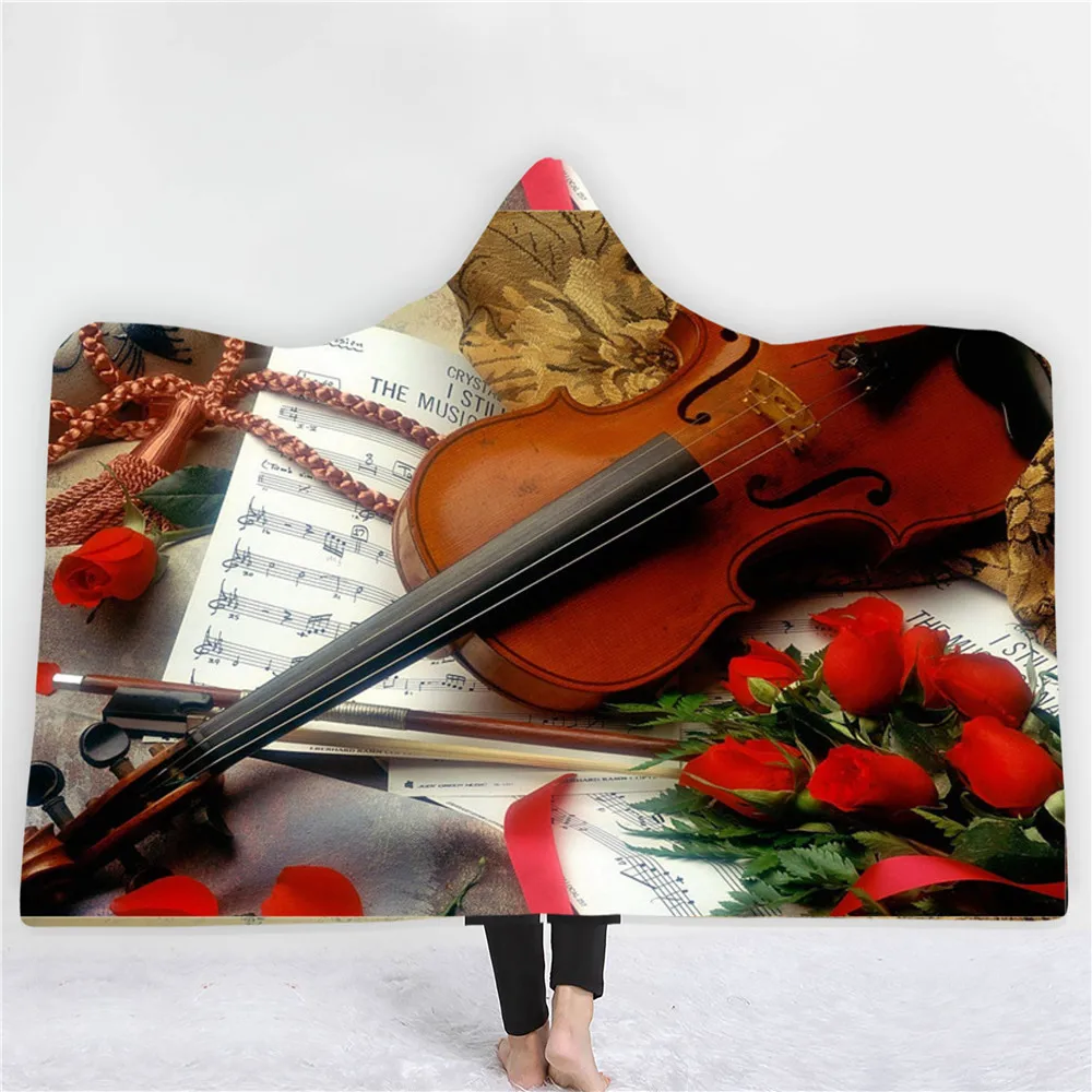 Музыкальный инструмент печать Одеяло с капюшоном теплая зимняя способный