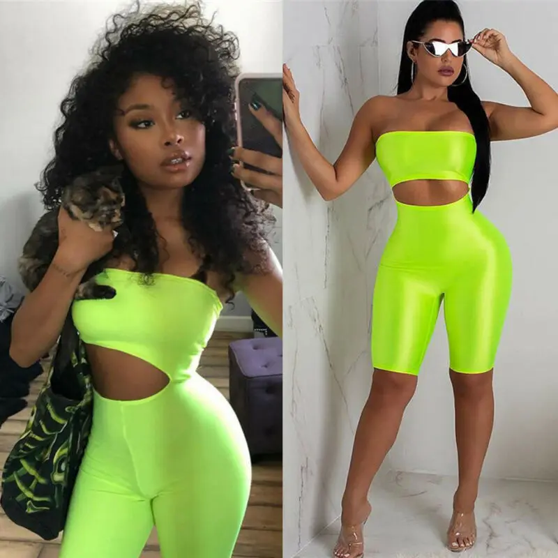 Женский Короткий комбинезон без рукавов Модный облегающий с открытыми плечами