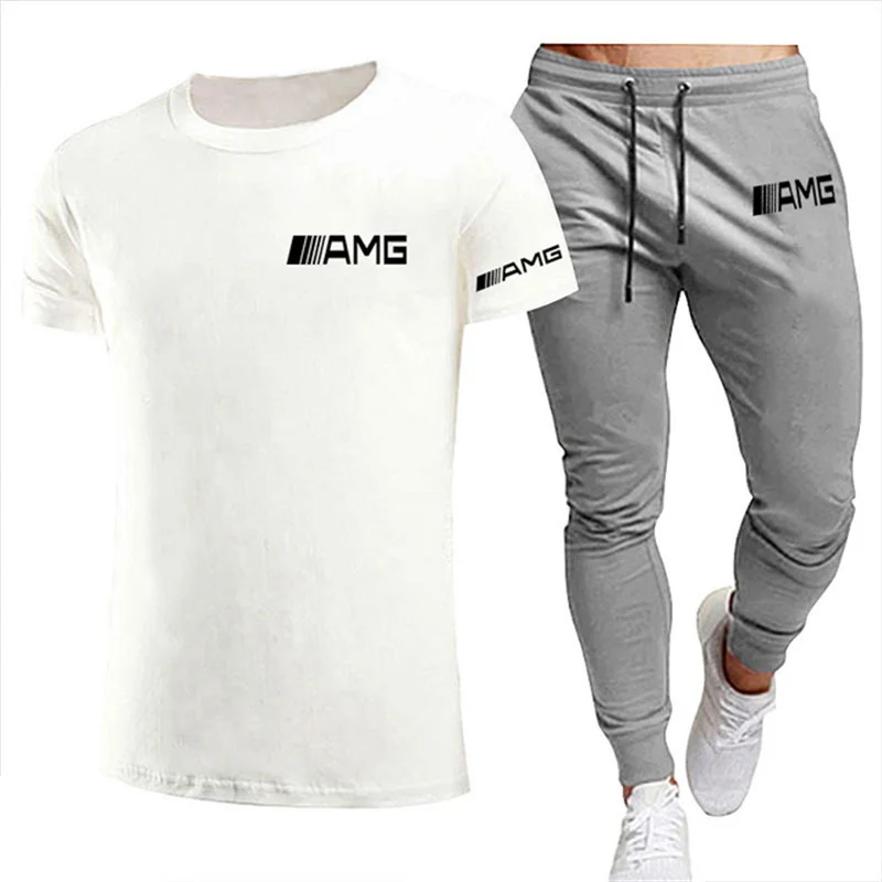 

2021 fashion casual sportswear summer T-shirt letter printing suit men's fitness suit men's suit T-shirt + pants two-piece suit