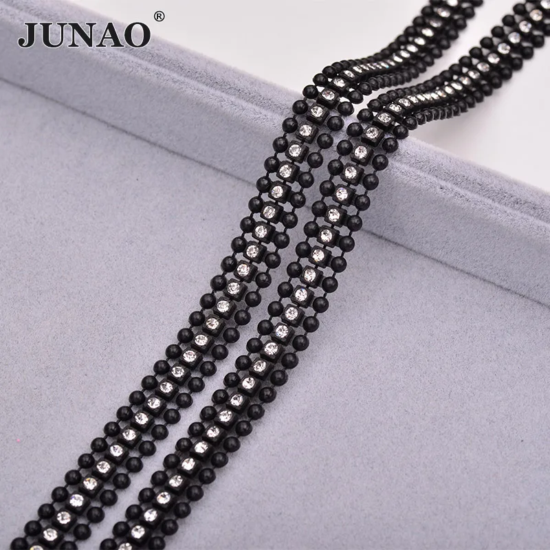 3 Rolls Black JUNAO 1 ярд белый черный стразы отделка цепи швейная стеклянная лента хрустальные бусины аппликация со стразами окантовка для украшения свадьбы - Цвет: 3 Rolls Black