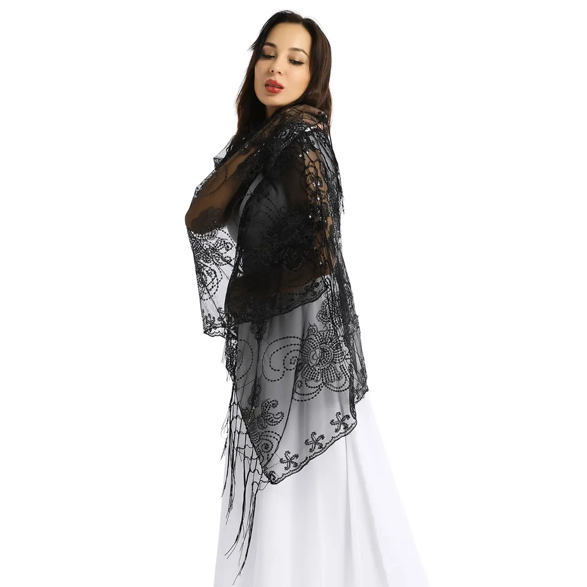 Блестящий шарф-накидка с бахромой для женщин девушек и 1920 |