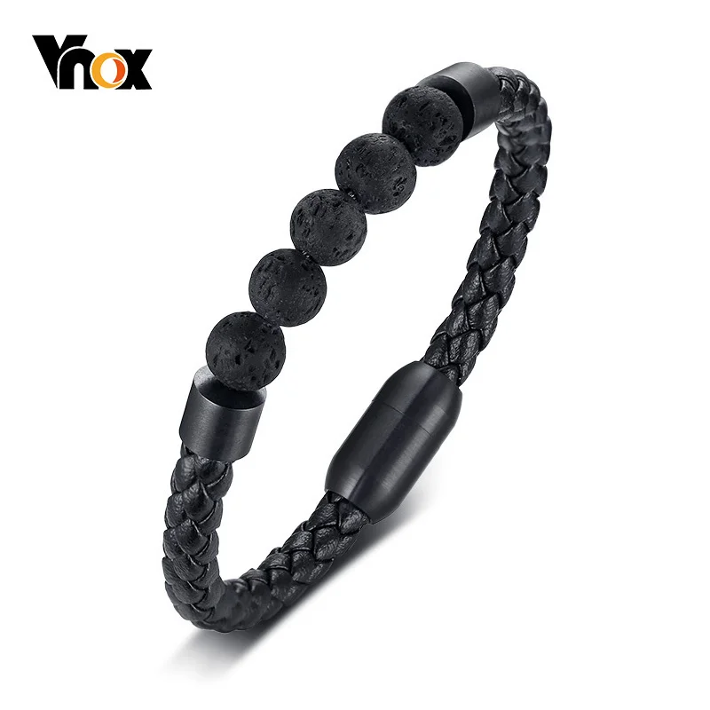 Мужской черный кожаный трос Vnox в стиле панк с натуральными камнями 8 26