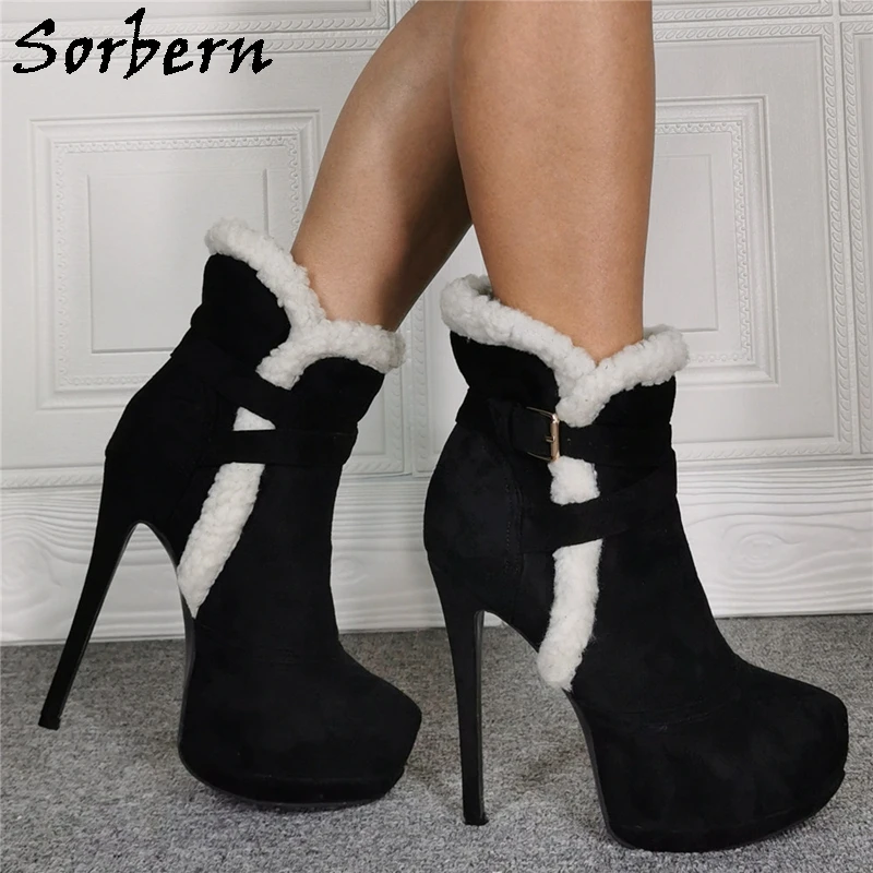 Sorbern/черные женские ботильоны на высоком каблуке шпильке Белые ботинки платформе