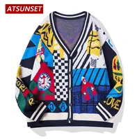 atsunset time countdown master embroidery sweater harajuku retro style knitted sweater autumn and winter cotton button cardigan