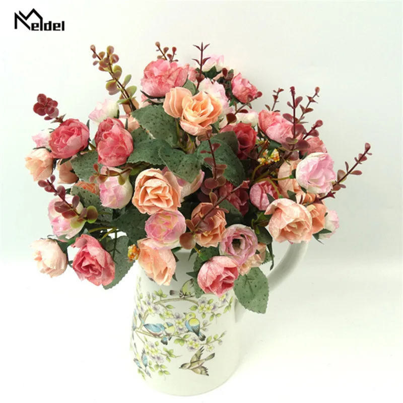 Искусственная Шелковая Роза Meldel 21 цветок с головками Декор для дома вечерние