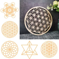 sacred geometry flower of life energy mat wood slice base of purification crystals healing disc as coaster for home wall decor