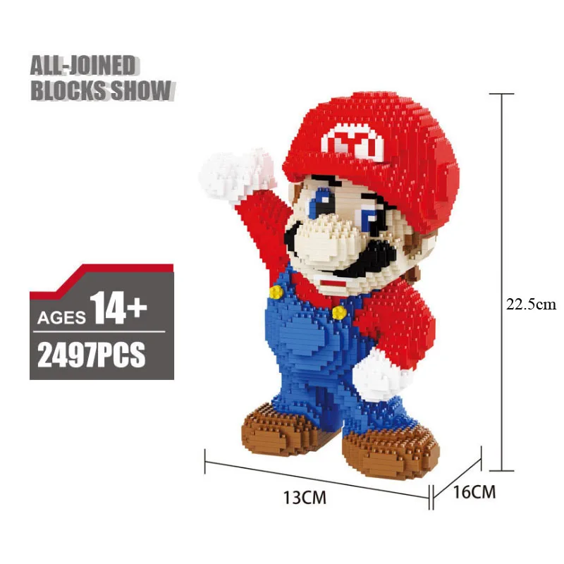 

Super Mario Red Mario Figure 3D Model 2497pcs Micro Diamond Blocks Bricks Mini Building Assembly Toy Gift Collection