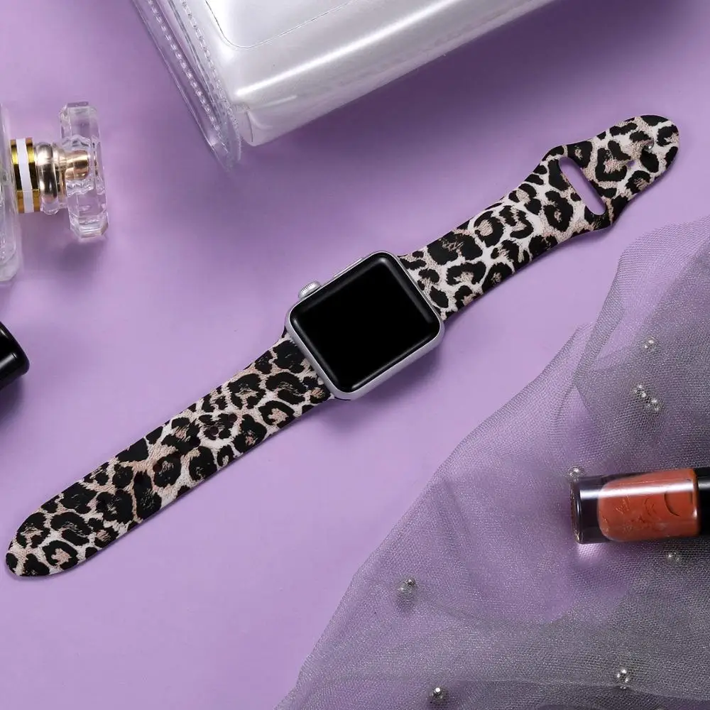 Ленты с цветами для Apple Watch 38 мм 40 42 44 Леопардовый силиконовый ремешок iWatch Series 5 4 3 2 |