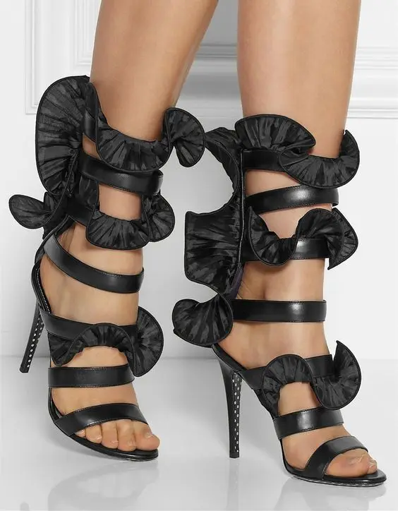 

New black silk lace sexy fashion high heel sandals party sandals