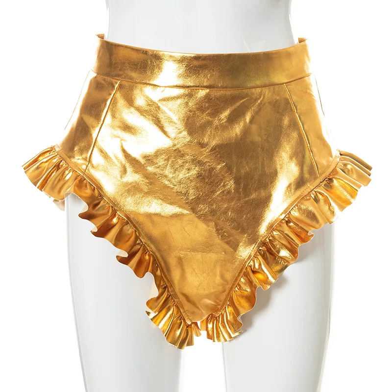 

Summer Solid V Shaped PU Leather Shorts Women Clothing Summer Party Clubwear High Waist Skinny Vintage Fashion Streetwear Short