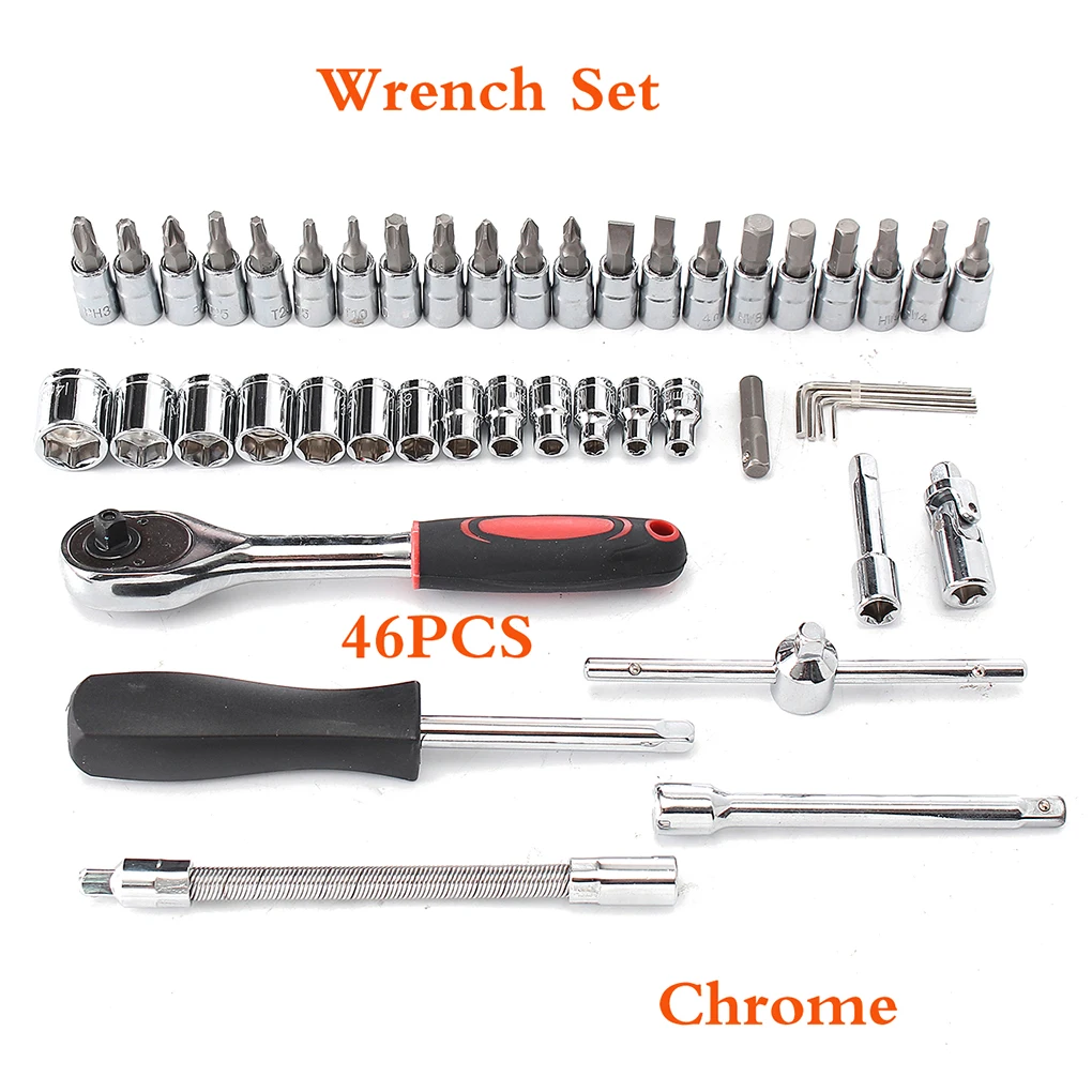 

46PCS/Set Chrome Car Repair Combination Tool Kit Small Fly Ratchet Wheel Quick Wrench Steel Auto Hand Tool