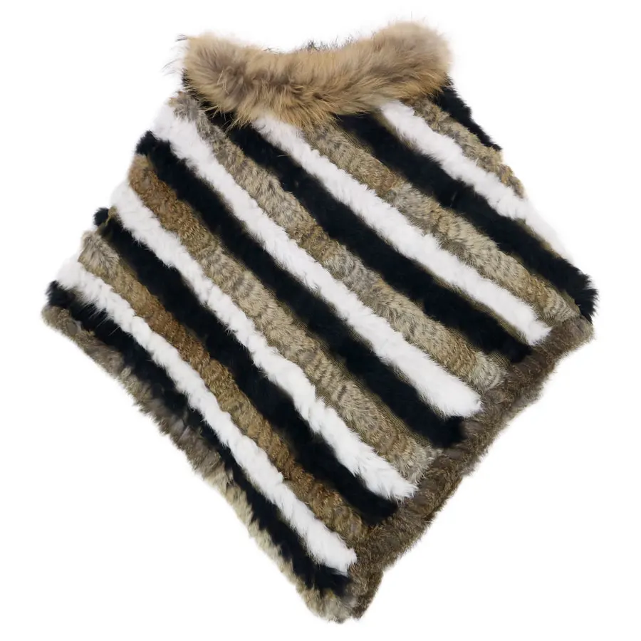 Вязаное пончо с натуральным кроличьим мехом для женщин сезон зима осень женский