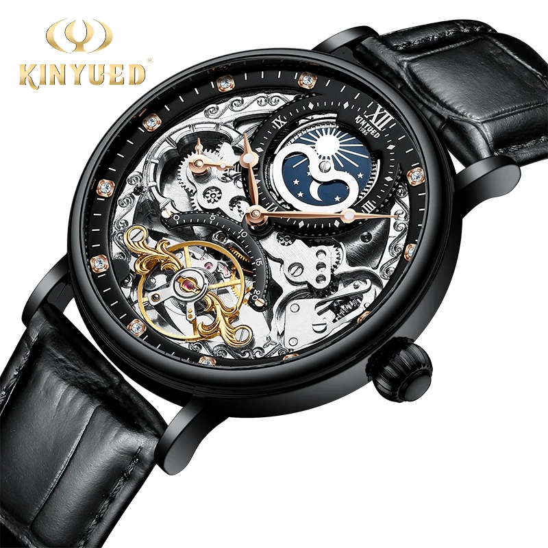 

KINYUED Multiple Time Zone Mens Watches Automatic Mechanical Watch Men Tourbillon Sport Clock Business Wristwatch Relojes Hombre