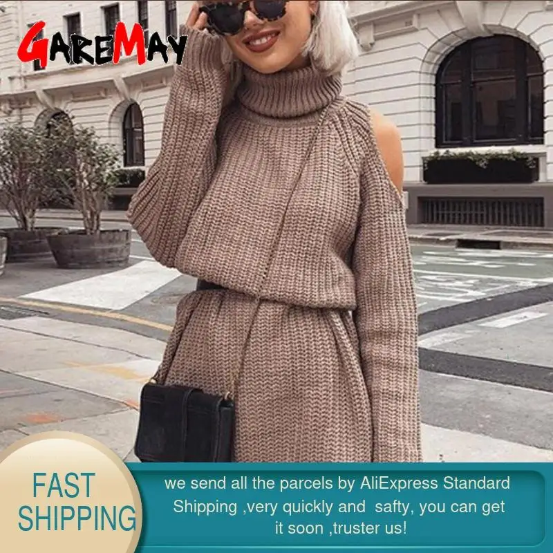 sweaters women Turtleneck off shoulder sweater Sweater Dress Slim long winter woman knitting pullovers | Женская одежда