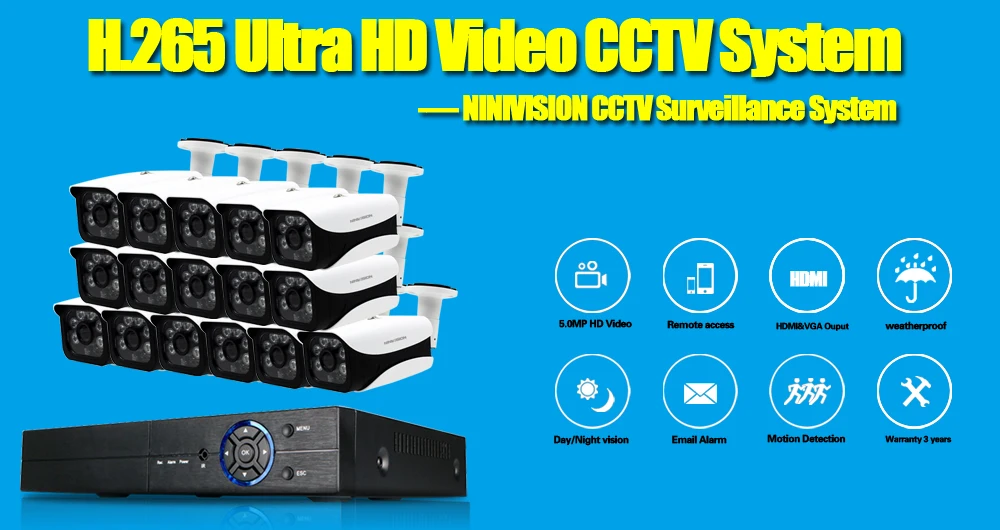 16CH 5MP 5в1 CCTV H.265 DVR HD 16 шт. 2560*1944 5MP TVI Камера Безопасности Bullet-камера для наружного наблюдения домашняя система видеонаблюдения комплект