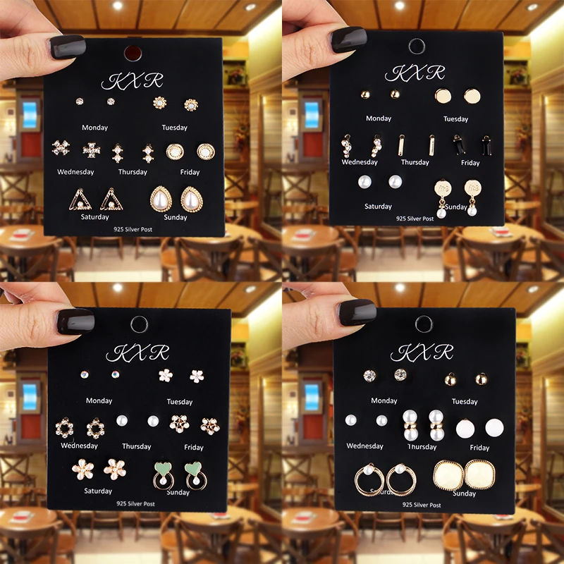 

Weekday studs Female Earrings week edition set of seven pairs of outfit combination new trend New Year's Day gift earrings