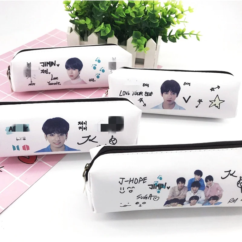 Кожаный чехол для карандашей и ручек Bangtan Boy милый на молнии с героями