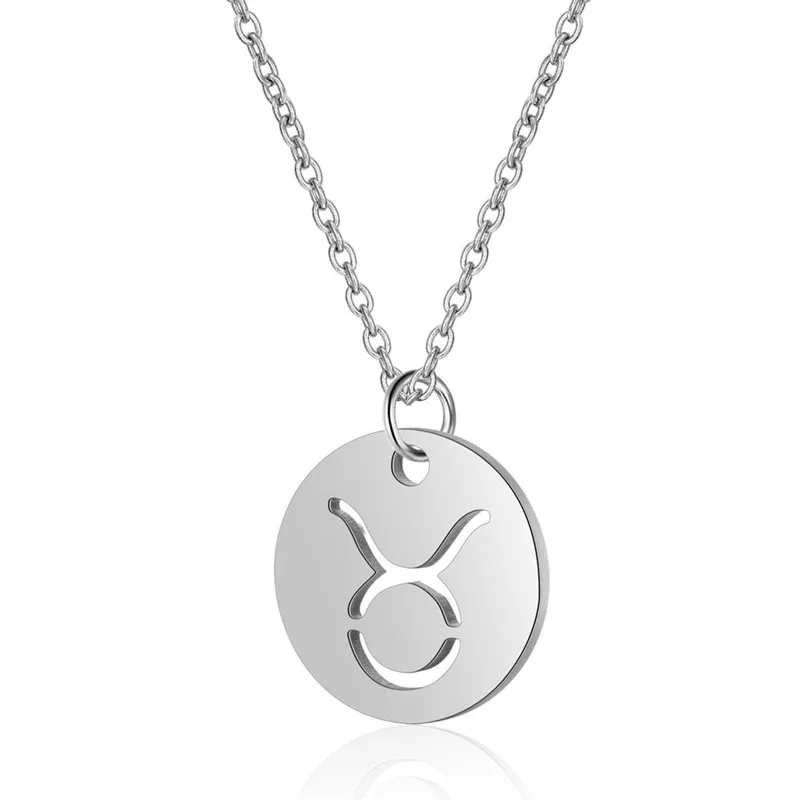 

Casual Stainless Steel Necklace for Women 12 Constellation Simple Pendant Polished Luxury Couple Exquisite Fashion Gift Jewelry