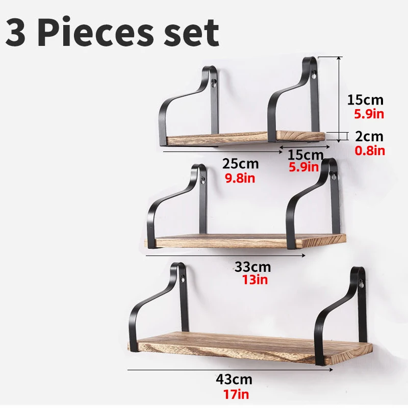 

New 3 Pcs Floating Shelves Hardware Pipe Brackets DIY Wall Mounted Retro Storage Boshelf Holders Hanging Industrial Black Iron