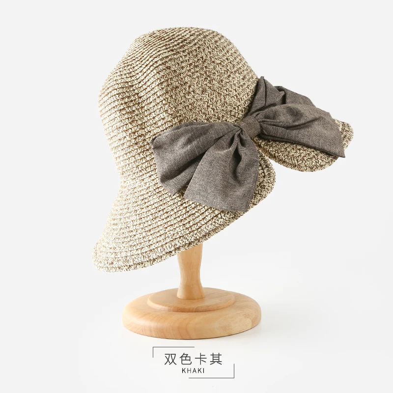 

Women's Sun Hat Beach Bow Straw Hat Outdoor Sun Protection wide brim summer straw hat