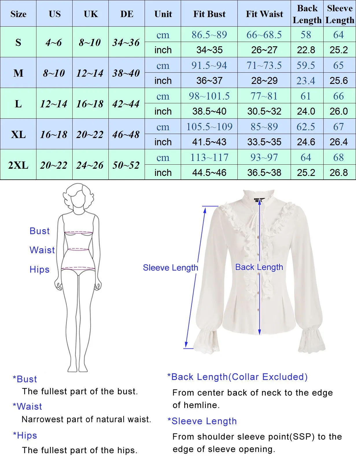 Женская готическая рубашка с оборками длинным рукавом и воротником-стойкой |