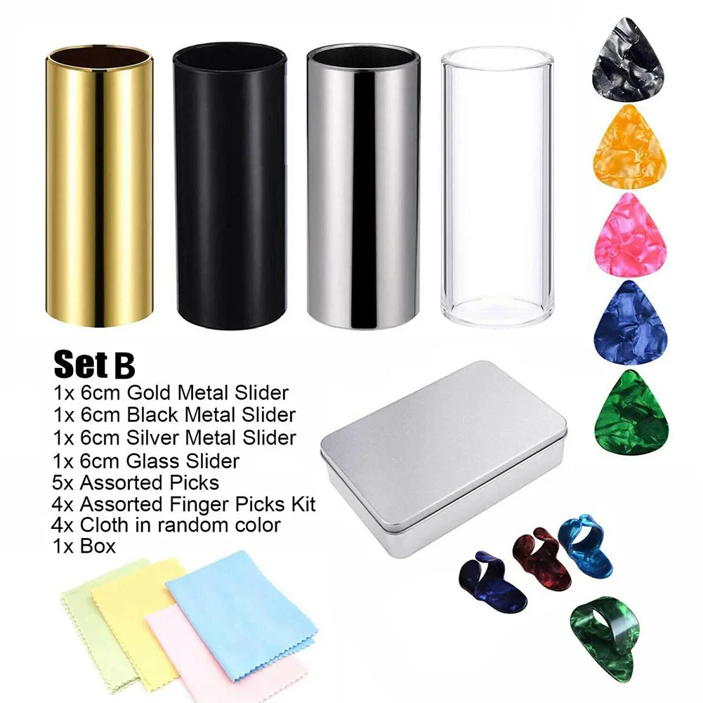 

Multi Choices Set Electric Acoustic Guitar Slides Slider Tube Picks Cloth Kit Lightweight And Durable