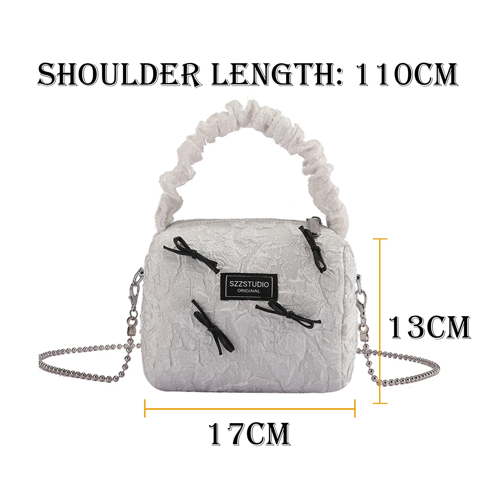 

Women Panelled Bow Temperament Crossbody Bag Zipper Metal Chain Texture Lady Practical All-matched Female Shoulder Bag WB4412