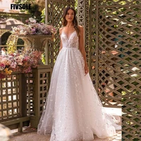 fivsoe boho v neck wedding dresses beach bridal gowns 2022 lace appliques backless elegant bride dress for women robe de mariee