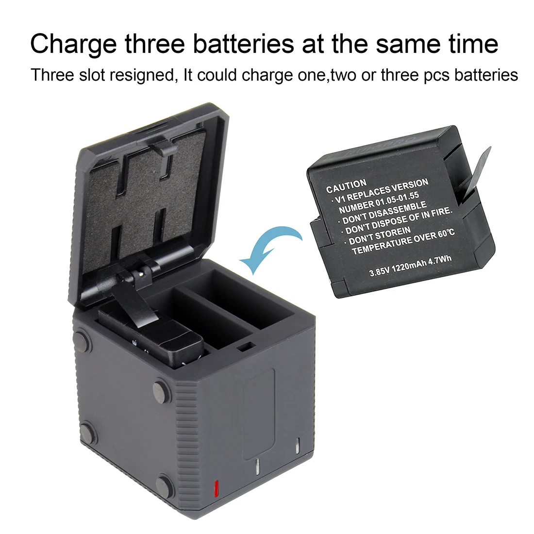 3 аккумулятора SOONSUN с тройной зарядной станцией и кабелем Type C для GoPro Hero 8 7 6 5 Black Go