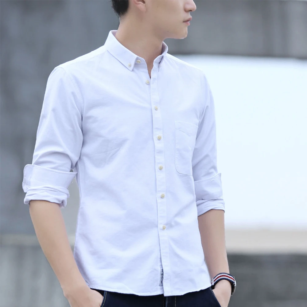 

2020 summer casual shirt men's high quality men's shirt pure white slim fit men's long sleeve shirt Asian size 38-44