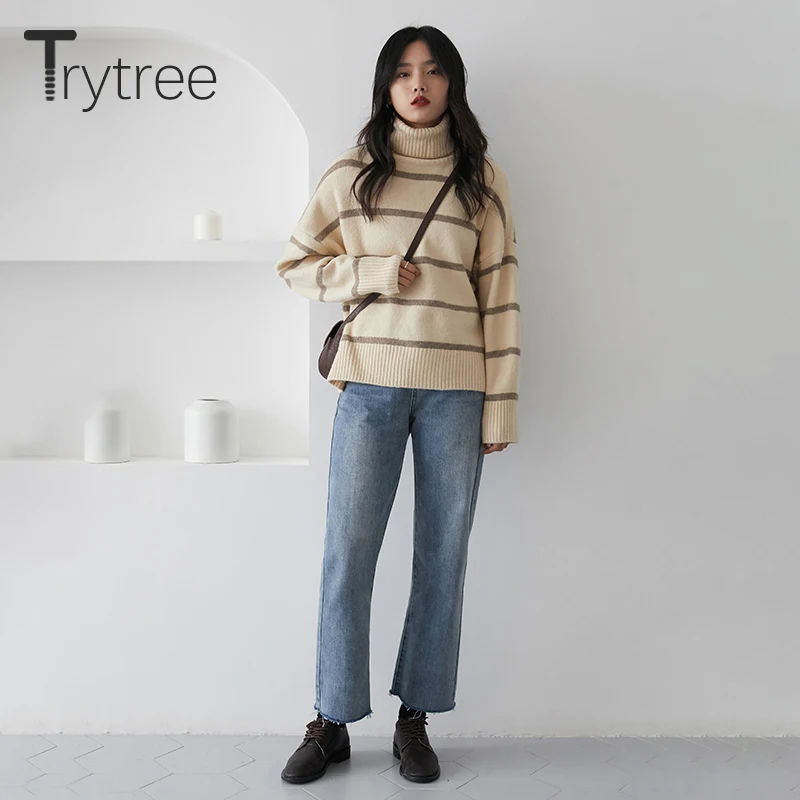 Осенне-зимний женский Повседневный свитер Trytree 3 цвета водолазка компьютерные