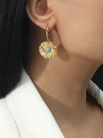 new creative vintage stainless steel compass coin fashion eardrop with turquoise button fine jewelry for woman