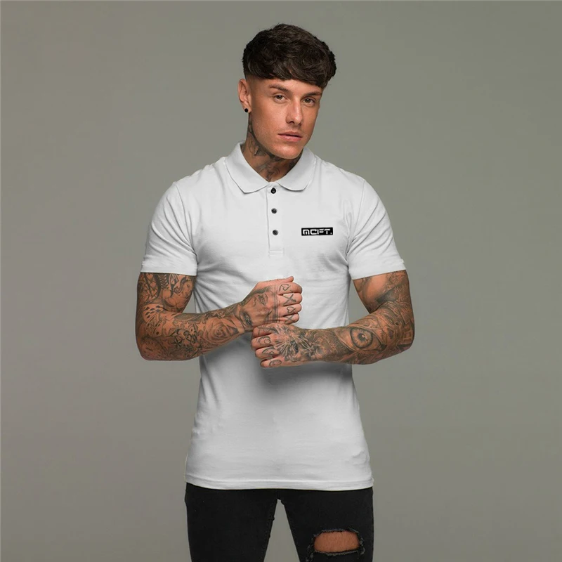 

Brand Cotton Mens Short Sleeve Polo Shirts Clothing Bodybuilding Casual Fitness Fashion Polo Shirt New Trend Sport Polo Shirts