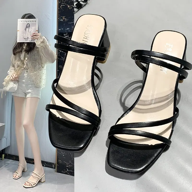 

Women Peep Toe Casual Bow Knot Pot Square Heels Summer Slipper Slip on Breathable Beach Summer Sandals Shoes X1217