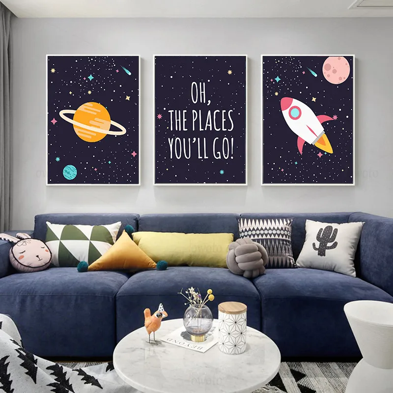 Скандинавский постер космическая тема холст картина мультфильм планеты