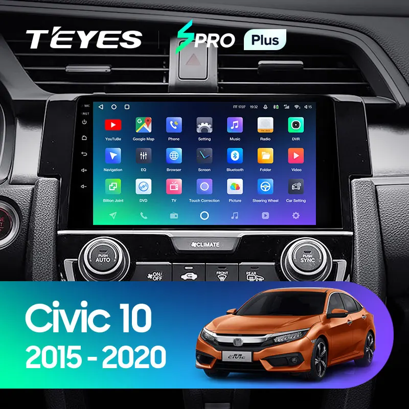 TEYES SPRO Plus Штатная магнитола For Хонда Цивик 10 Honda Civic FC FK 2015 2020 Android до 8 ЯДЕР 4 + 64ГБ 32EQ