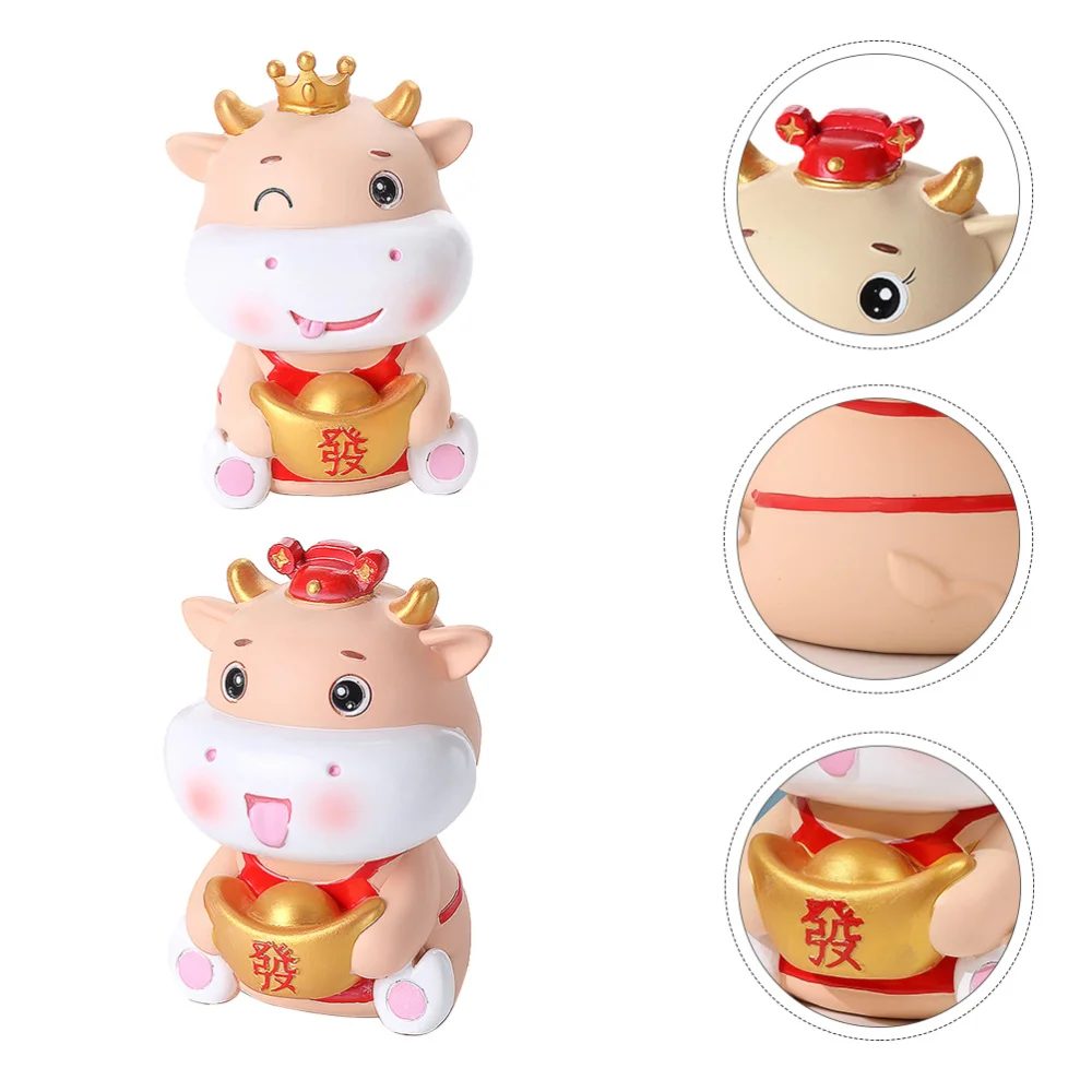 

2Pcs Cartoon Cow Animal Saving Pot Desktop Animal Figurine Decor New Year Gift