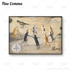 Винтажный постер для танцев в средневековом стиле, рисунок на холсте с изображением круга, восьми кошек, птиц, динозавров, единорогов, лягушек, животных, настенное искусство, домашний декор