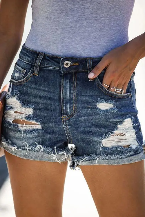 

Women's high waist denim shorts fashion ripped curled jeans shorts casual retro summer shorts 2020 new arrival S-XL