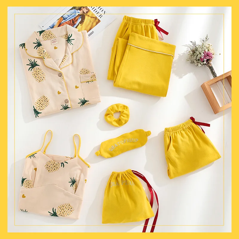 JRMISSLI для женщин Фламинго 7 шт. пижамный комплект хлопковые пижамы одежда сна