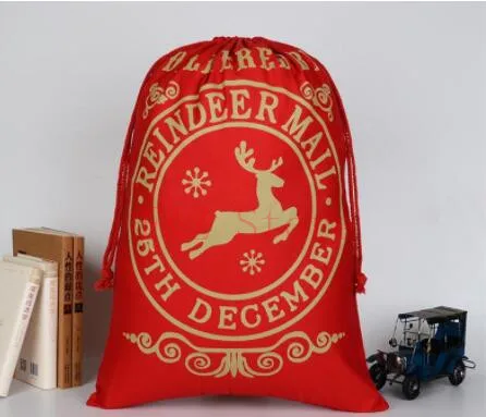 Saco de Pap&aacute; Noel grande de lona para Navidad, bolsa de regalo con cord&oacute;n, a rayas, 50 unids/lote-3
