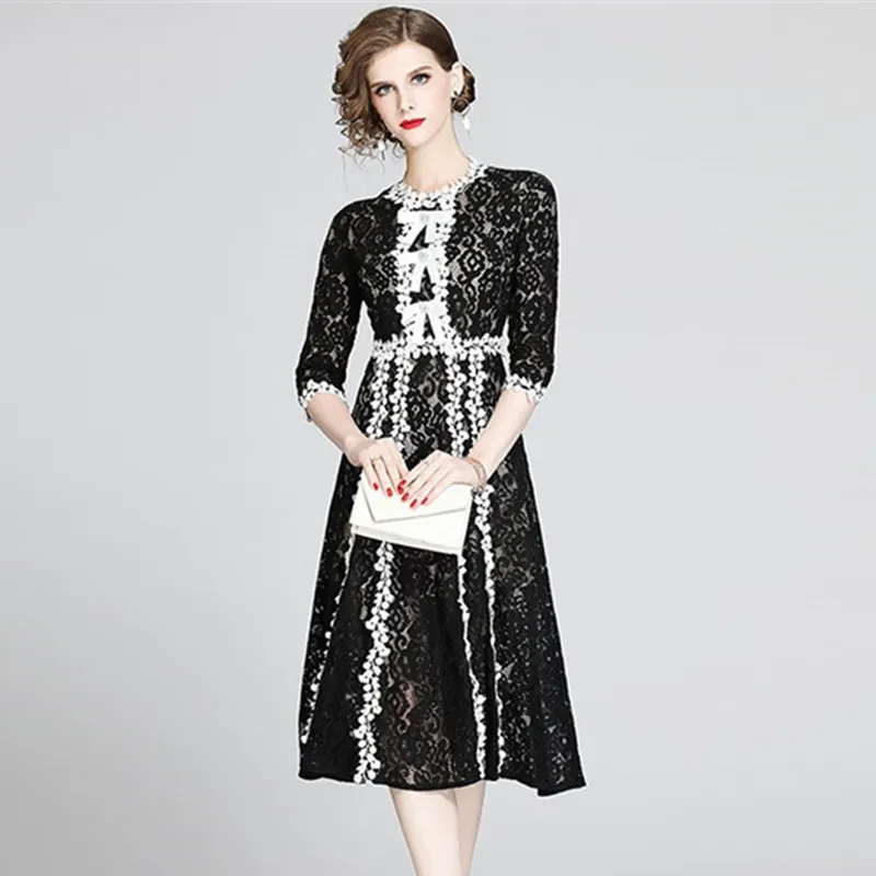 

Женское элегантное платье в стиле Хепберн, маленькое черное кружевное Повседневное платье с бантом и сращением, осень 2022