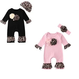 Восхитительный Детский комбинезон из 2 предметов; зимняя одежда для новорожденных девочек; комбинезон с длинными рукавами и цветочным принтом; леопардовый костюм