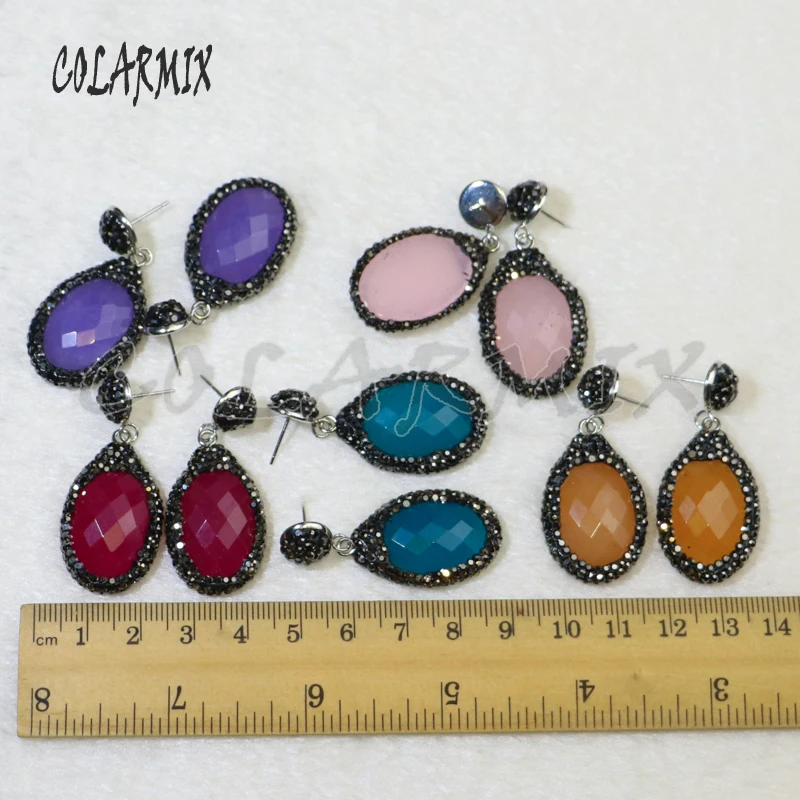 

6Pairs Mix color stone earrings pave rhinestone earrings natural stone earrings jewelry for Party gift for lady 8087