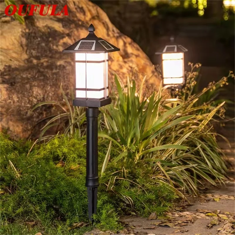 

OUFULA Classical Outdoor Lawn Lamp Black Light LED Waterproof Solar Home for Villa Path Garden Decoration