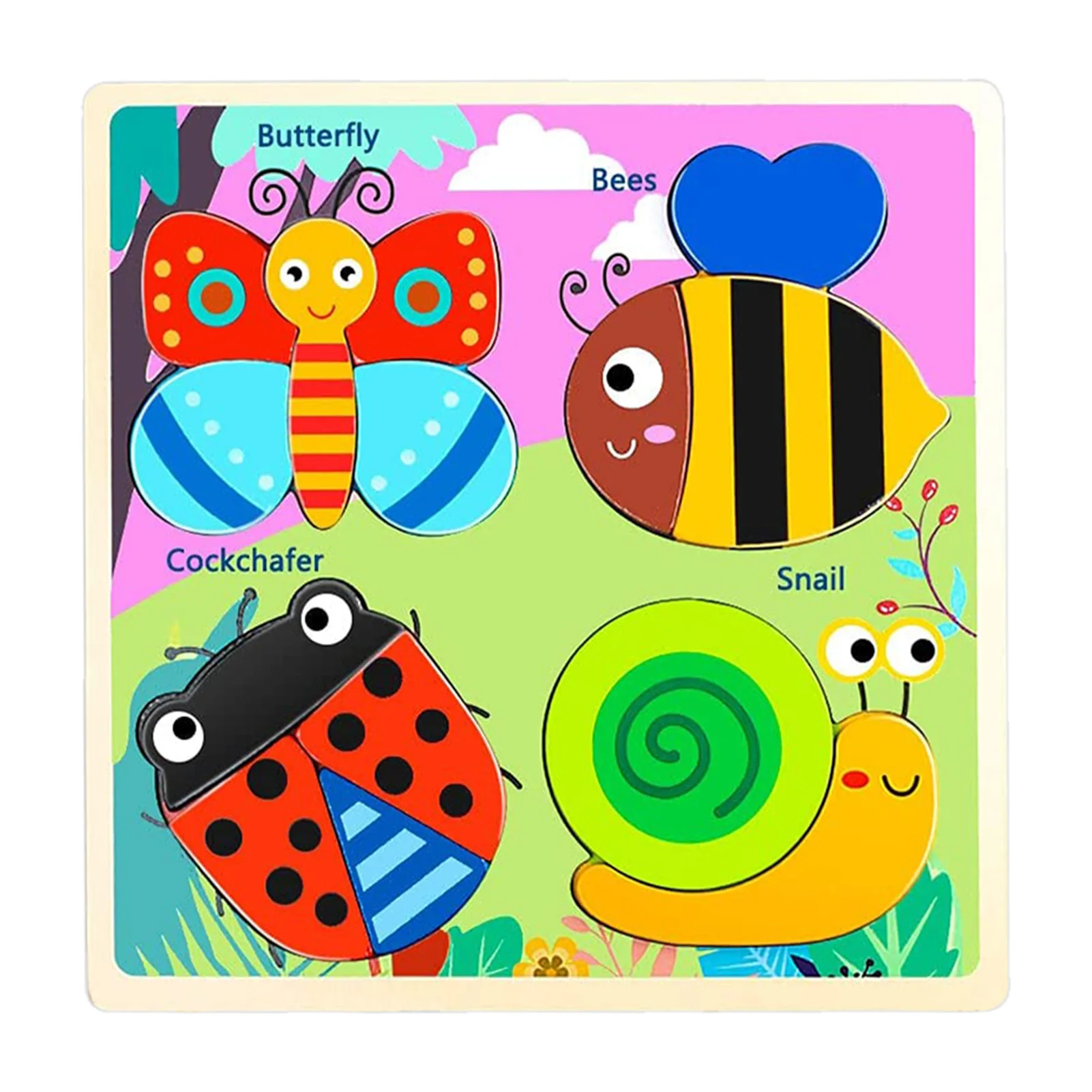 

Baby Toys Wooden 3d Puzzle Tangram Shapes Learning Cartoon Butterfly Bee Intelligence Jigsaw Puzzle Toys For Children Education