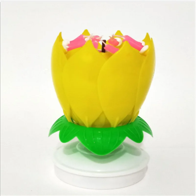 Бесдымная Радужная музыкальная свеча в виде цветка лотоса цветная вращающаяся